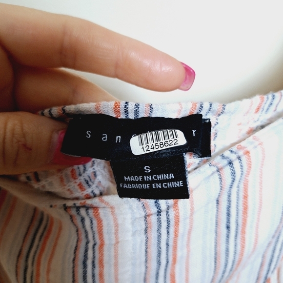 Sanctuary Striped Linen Blend Short Sleeve Smocked Blouse Size Small - Picture 7 of 8